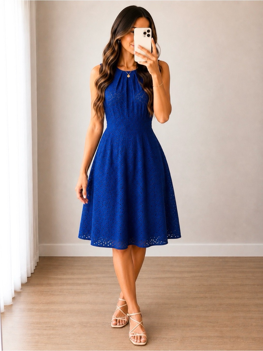 London Times Cobalt Blue Sleeveless Fit-and-Flare Midi Dress lace
